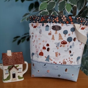 Hedgehog Lane, Woodland scene & Cute animals - small project bag, drawstring bag,  Autumn project bag, Large project bag