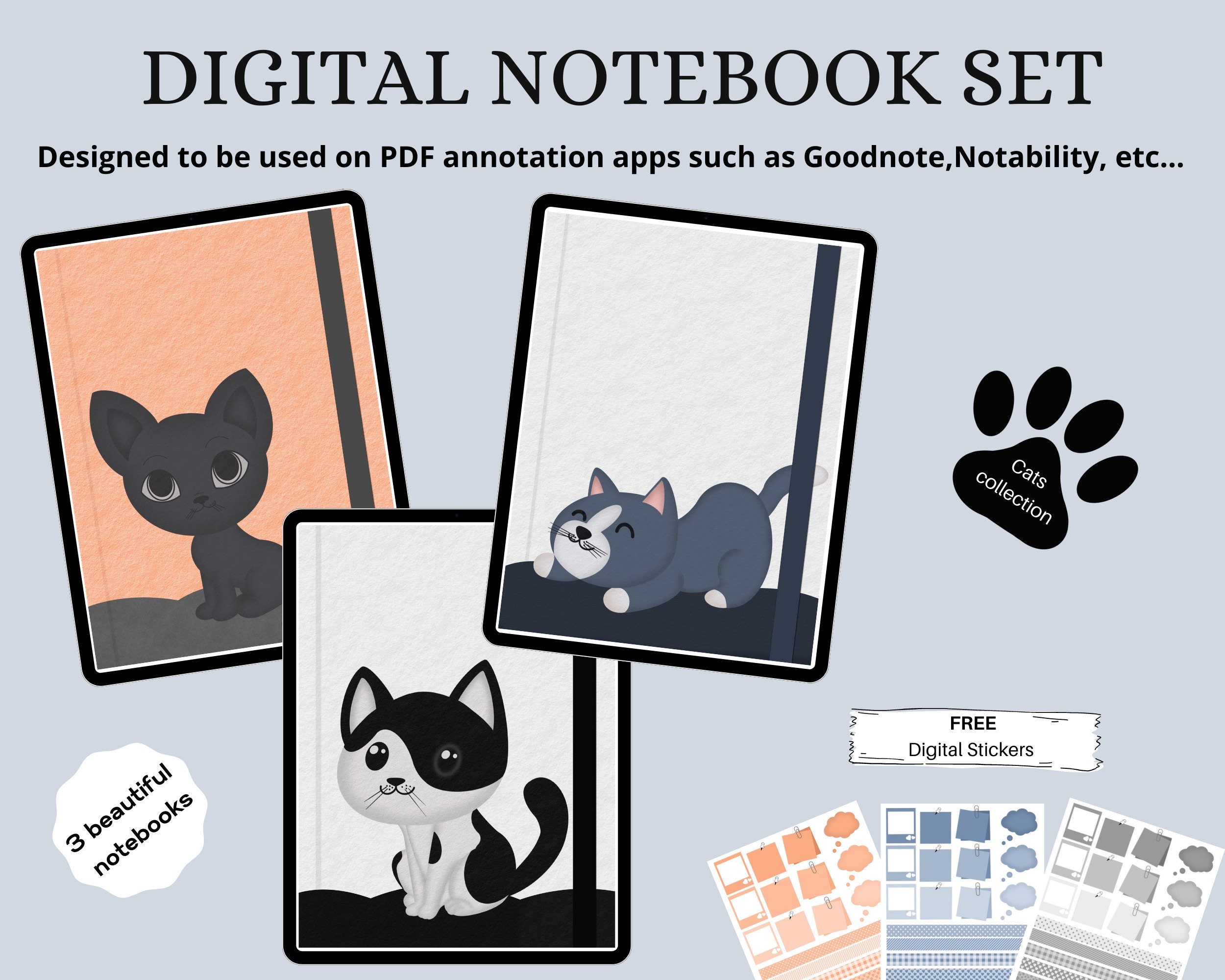 Stickers notability printable download Black Cat Stickers for goodnotes