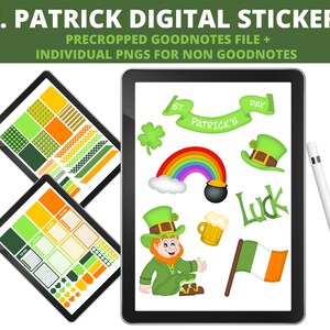 St. Patrick Digital Stickers, March Digital Stickers, Goodnotes Stickers, PNG Digital Stickers, St Patrick’s Day Stickers