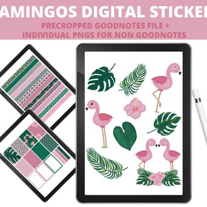 Flamingo Digital Stickers, Goodnotes Stickers, Digital planner stickers, Flamingoes, Digital Stickers
