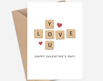 Scrabble Valentine's Day Card (A6/A5) - Greeting Card for Couples, Boyfriend, Girlfriend, Husband, Wife