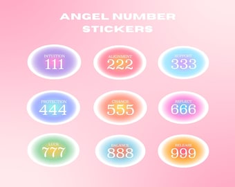Zestaw naklejek winylowych z numerami aniołów - 9 żywych naklejek - 111, 222, 333, 444, 555, 666, 777, 888, 999