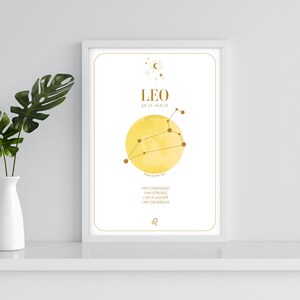 Leo Astrology Print - Home Decor - Art - Affirmations, Planets, Constellations - Ideale per i regali
