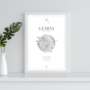 Stampa astrologia Gemelli - Home Decor - Arte - Affermazioni, Pianeti, Costellazioni - Ideale per regalare