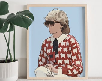 Diana Spencer Sheep Sweater Illustration with multiple background options! The peoples princess | A4 |