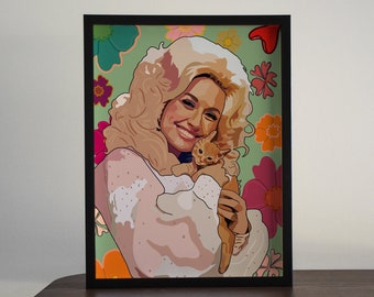 Dolly Parton Cat Icon Matt /wall art / Art Print, Nashville Illustration