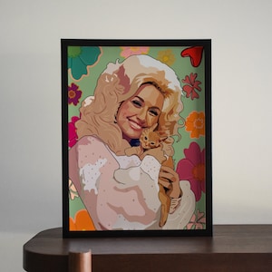 Dolly Parton Cat Icon Matt Art Print, Nashville Illustration