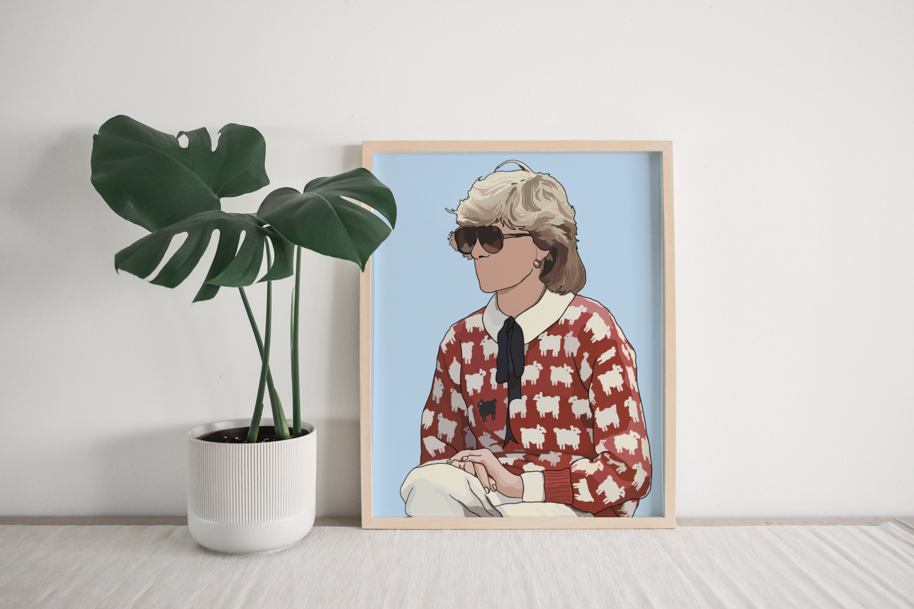 ¡Ilustración de suéter de oveja de Diana Spencer con múltiples opciones de fondo! La princesa del pueblo / 7x5, 10x8 y A4 /