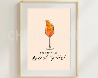 Aperol Spritz Illustration Art Print: Quirky Home Bar Decor