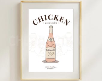 Chicken Wine Club Art Print – Quirky Home Bar Decor
