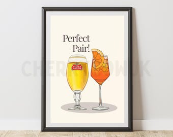 Stella & Aperol Spritz Print – Couple Drinks Art, Home Bar Decor