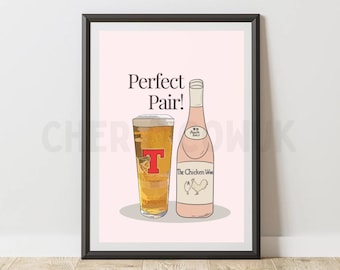 Funny Couple Drinks Print – Tennents and Rosé Wine Wedding Bar Art