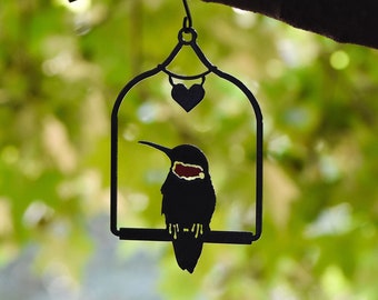 Metal Hummingbird on swing Garden / Yard Art - Free Shipping