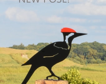 Woodpecker Metal Yard Art - Pileated - Free Shipping - New Pose - Designed by Roman Metalworks