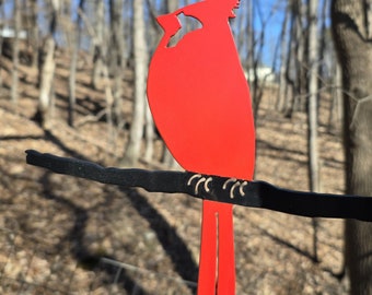 Cardinal on Branch Metal Yard Art - Free Shipping - Great Gift