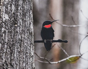 Ruby Throated Hummingbird Steel Metal Bird Yard Garden Art  - FREE SHIPPING