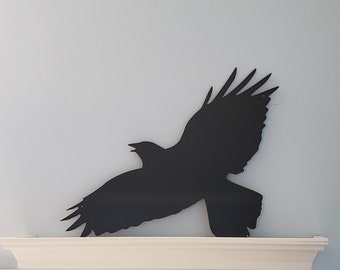 Raven Crow Blackbird in flight yard art - Free shipping - porch deck wall