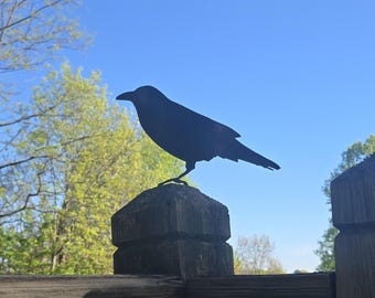 Classic Crow Metal Bird Yard Art - Rustic Black Raven - garden Decor Silhouette