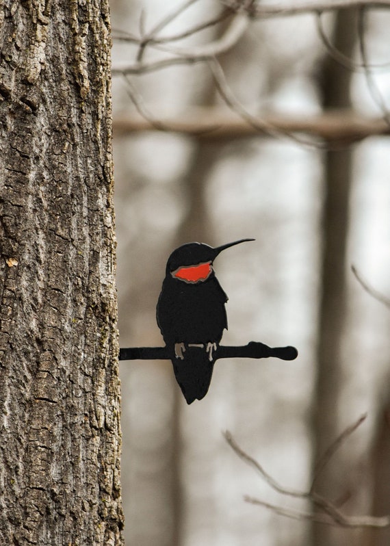 Ruby Throated Hummingbird Steel Metal Bird Yard Garden Art - FREE