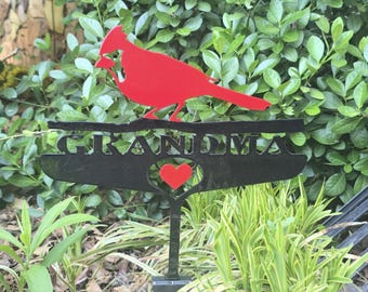 Cardinal Metal Yard Art - Garden Sign - Memorial - Grandma Mother