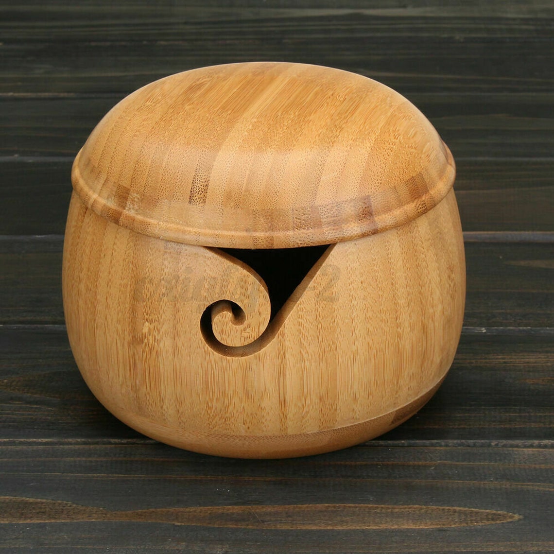 Wooden Bamboo Yarn Bowl Holder W/Lid Crochet Wool Storage Etsy