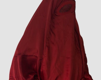 Handmade Red Kashmiri Satin Silk Burqa: Sleeveless Jilbab with Eye Grills