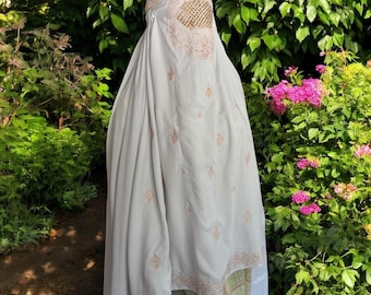 Islamic Afghan Topi Burqa Chadri Jilbab Abaya, White Linen Burka Pale Pink Embroidery, Modest Traditional Full Coverage Muslim Women Veil