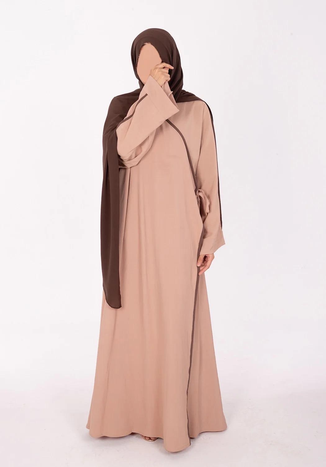 Beige Wrap Abaya with side tie-Knot, Trendy Abaya for Modest Muslim Woman