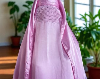 Pink Satin Silk Afghan Burqa: Topi Burka with Khimar and arm holes Full Coverage