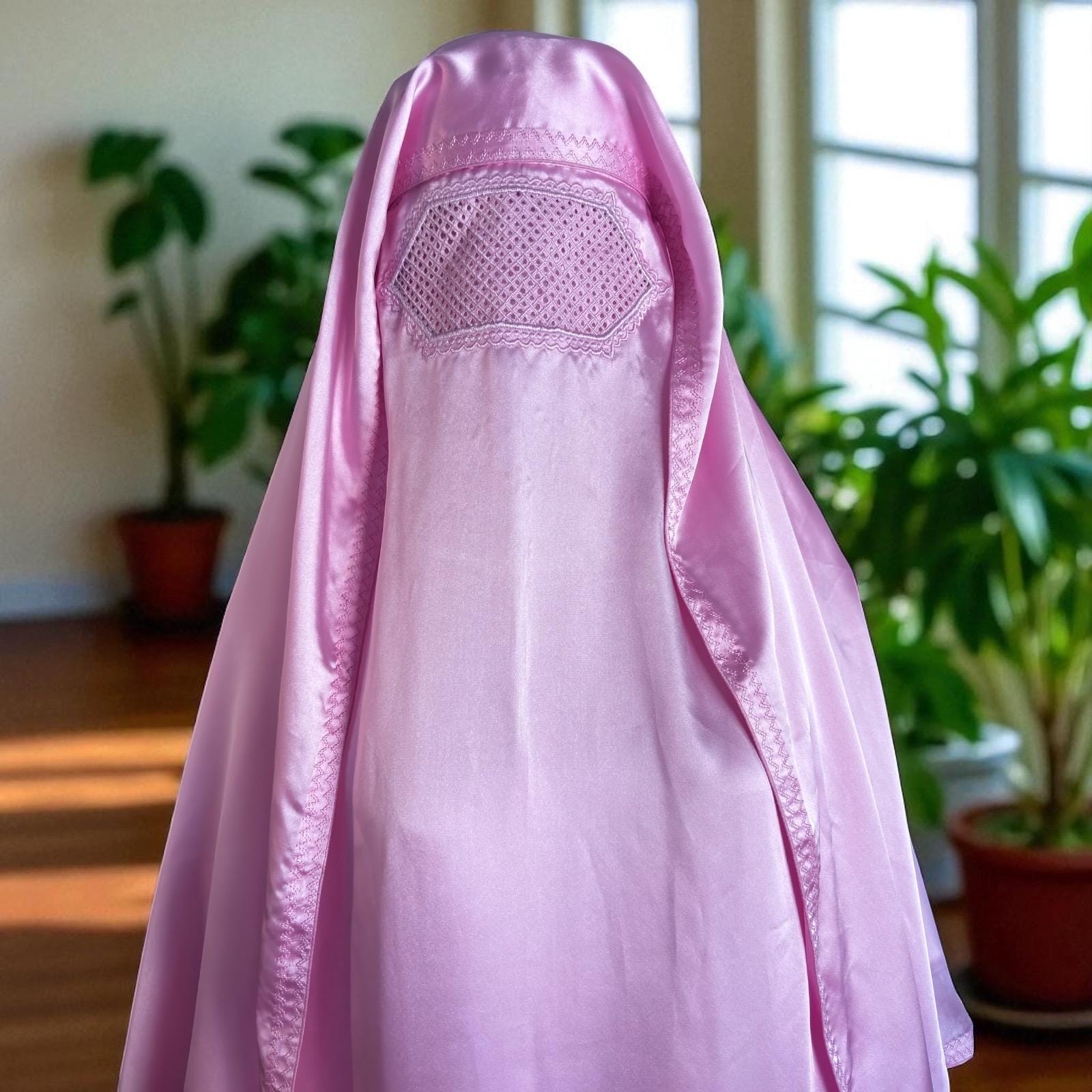 Pink Satin Silk Afghan Burqa: Topi Burka With Khimar and Arm Holes