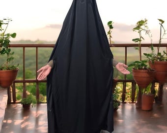 Handmade Islamic Kashmiri Burqa with Floral Eyes Mesh, Arm Holes & No Cap, Black Premium Nida Burka Long Jilbab, Hijab Chador Muslim Modesty