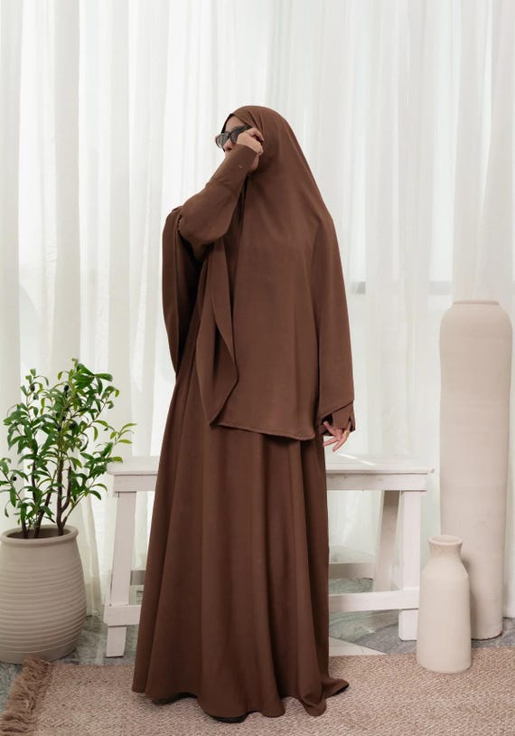dark brown dress matching hijab Modern hijabi dresses