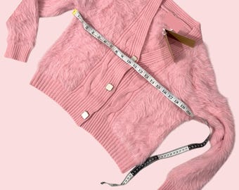 Baby Rosa Kaschmir-Strickjacke : Frauen-Strickpullover mit V-Ausschnitt
