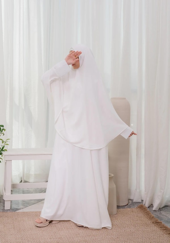 ihram hajj dress for ladies White Abaya Khimar Set: Umrah or Abaya, Muslim Women Ihram, Perfect as Prayer Dress, or Everyday Wear Abaya white ihram for ladies