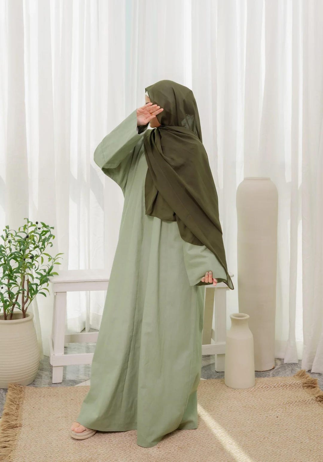 sage green abaya dress Myravallyn | Malaysia Modest Clothing