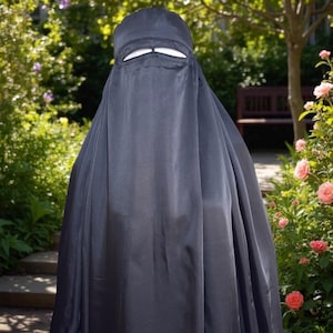 Black Niqabi Split Eyes Burqa: New Design Full Coverage Burka with arm holes (customisable)