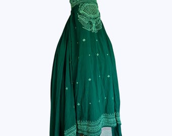 Afghaanse topboerka, donkergroene linnen chadri met muntborduursel, cape abaya, Chador bescheiden volledig dekkende sluier, zomerjilbab, islamitische mode