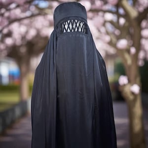 New Design Black  Burqa: Criss-Cross Eyes Panel, Arm holes, Modest Islamic Wear Long Jilbab