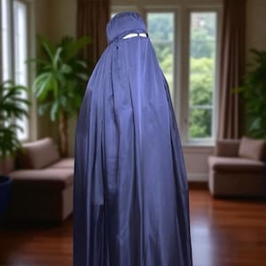 Navy Blue Afghan Burqa: Full Coverage Niqabi Split Eyes Topi Burka with arm holes