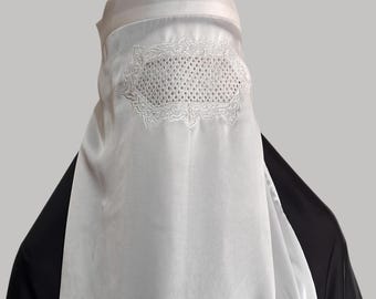 Lange geborduurde nikab, bescheiden op maat gemaakte niqab, aanpasbare lengte- en ogenpaneel