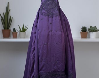 Paarse Afghaanse topboerka met zwart borduursel: Nida-stof Chadri Jilbab-boerka islamitische sluier