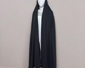 Effen zwarte chador, geen mouwen, overhead voorkant open abaa, sierlijke gol chadar aangepast formaat, islamitische sjaal dagelijkse kleding, umrah, hadj