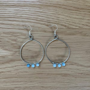 Aquamarine Hoop Dangle Earrings - Natural Crystals
