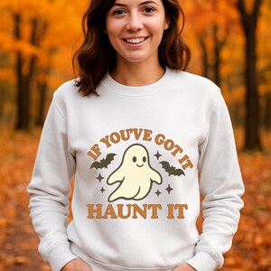 Halloween Ghost Crewneck Sweatshirt: Cozy Unisex Cotton-Blend Pullover