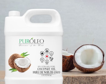 Huile de noix de coco fractionnée PUROLEO (conditionnée au Canada) 100 % naturelle et pressée à froid et huile de support, huiles pour le corps et les cheveux