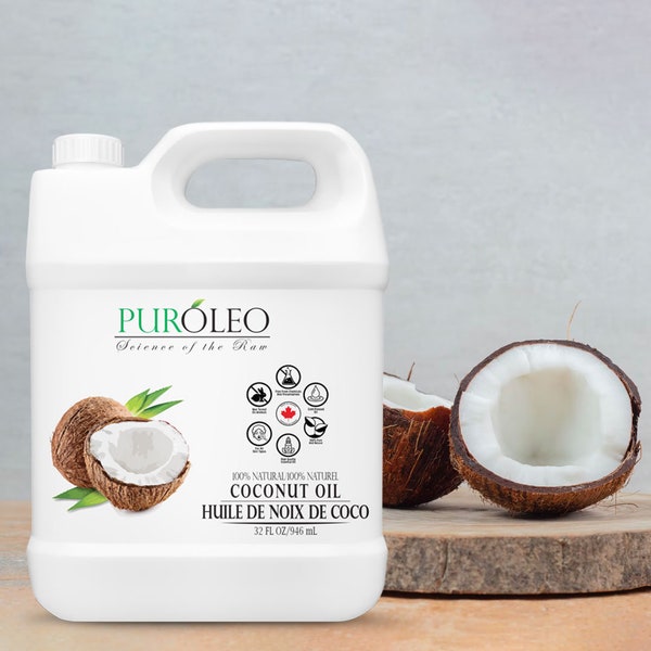 Huile de noix de coco fractionnée liquide PUROLEO (conditionnée au Canada) 100 % naturelle et pressée à froid et huile de support, huiles pour le corps et les cheveux
