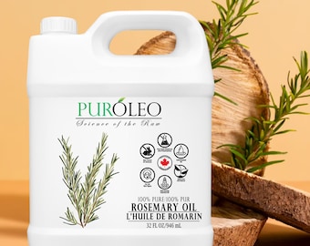 PurOleo Rosemary Essential Oil (Large Bottle) 100% Pure Natural Undiluted, for Aromatherapy (Packed in canada)