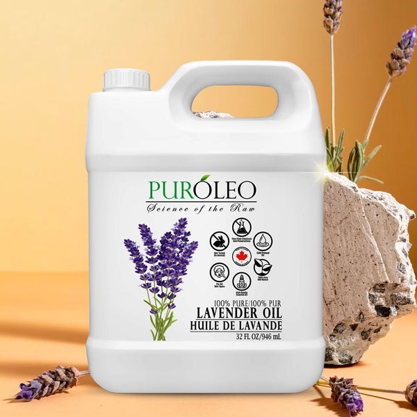 Aceite esencial de lavanda PUROLEO (empaquetado en Canadá) 100% puro natural sin diluir prensado en frío para aromaterapia, aromaterapia de grado terapéutico