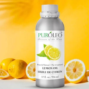 PUROLEO Lemon Essential Oil - 100% Pure & Natural, Cold Pressed from Fresh Lemon Peels for Aromatherapy (Packed in Canada)