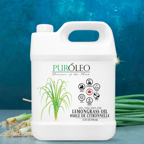PUROLEO Lemongrass Essential Oil for Aromatherapy and Skin Care - 100% Pure, (Packed in Canada)